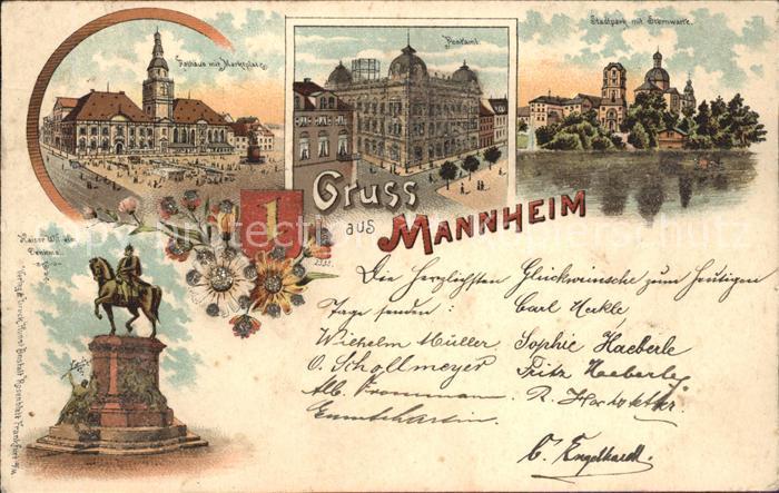 MANNHEIM BW Rathaus Marktplatz Postamt Stadtpark Kaiser Wilhelm Denkmal