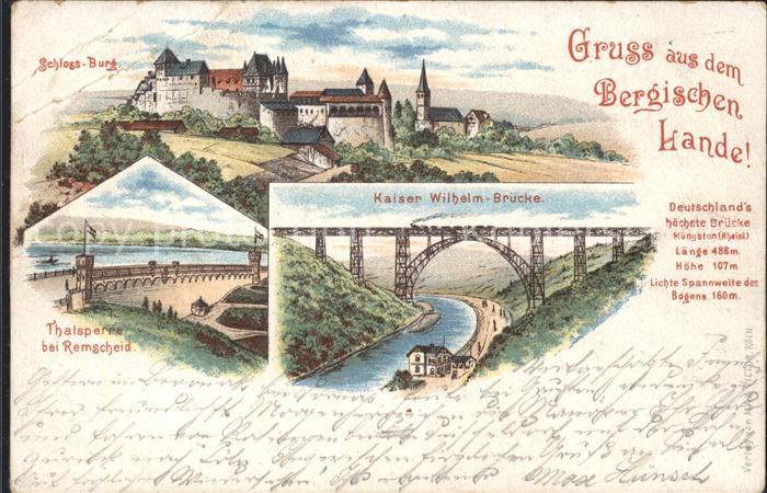 Bergisches Land Schloss Burg Thalsperre bei Remschid Kaiser Wilhelm Bruecke