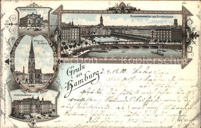 HAMBURG  CITY Stadttheater Reesendammbruecke Alsterarkaden Nicolaikirche Justizg