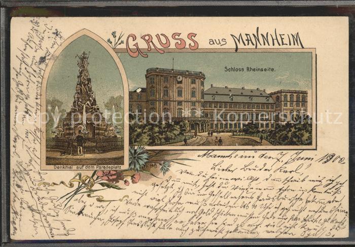 MANNHEIM BW Schloss Rheinseite Denkmal auf dem Paradeplatz