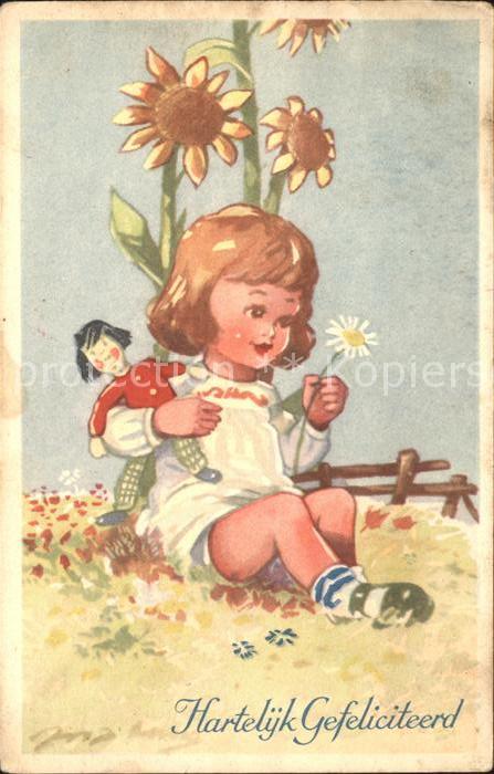 Puppe Doll Poupee Kinderspielzeug Kind Margerite Sonnenblumen Glueckwunsch Gebur