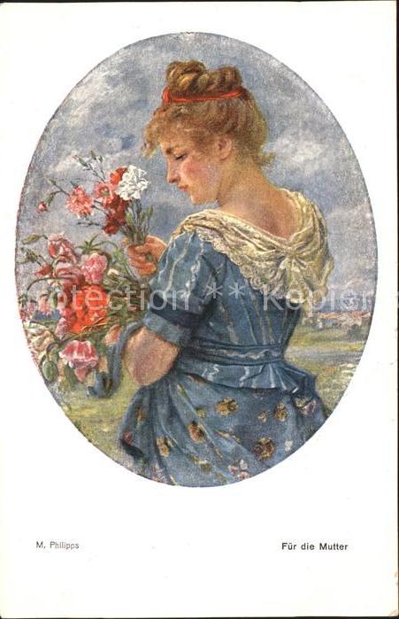 Kuenstlerkarte M. Philipps Fuer die Mutter Nelken