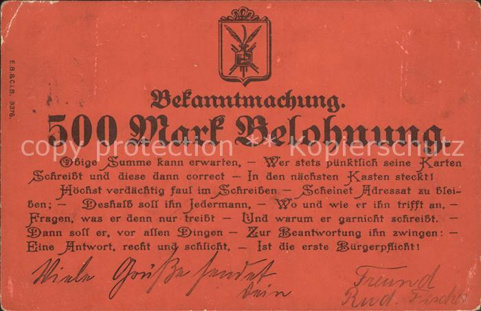 Humor Bekanntmachung 500 Mark Belohnung