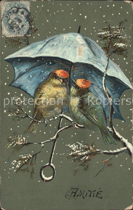 Voegel Birds Oiseaux Uccelli Pajaros-- Regenschirm Schnee Amitie Freundschaft