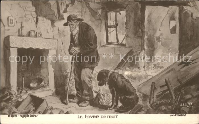 Verlag Noyer (AN Paris) Nr. 523 Le Foyer detruit A. Galland Hund Kamin
