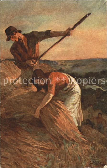 Kuenstlerkarte S. Richter Schnitter und Schnitterin Landwirtschaft Heu