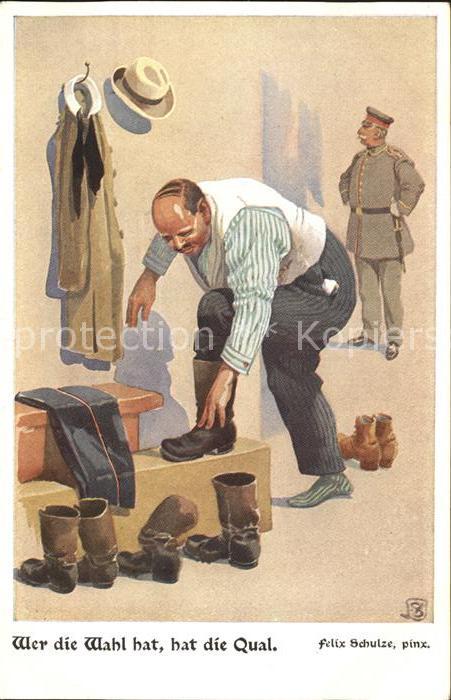 Kuenstlerkarte Felix Schulze Stiefel Mantel Hut Offizier