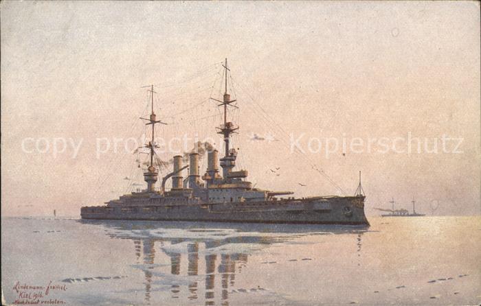 Marine WK1 S.M.S. Schlesien Kuenstlerkarte Lindemann