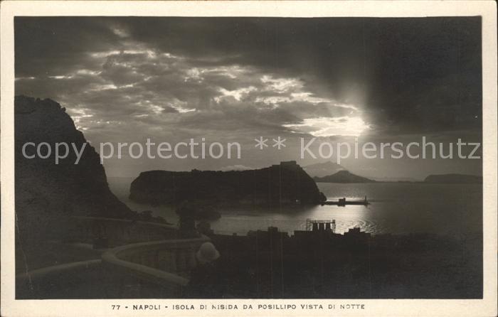 Napoli Neapel Isola de Nisida da Posillipo vista di notte