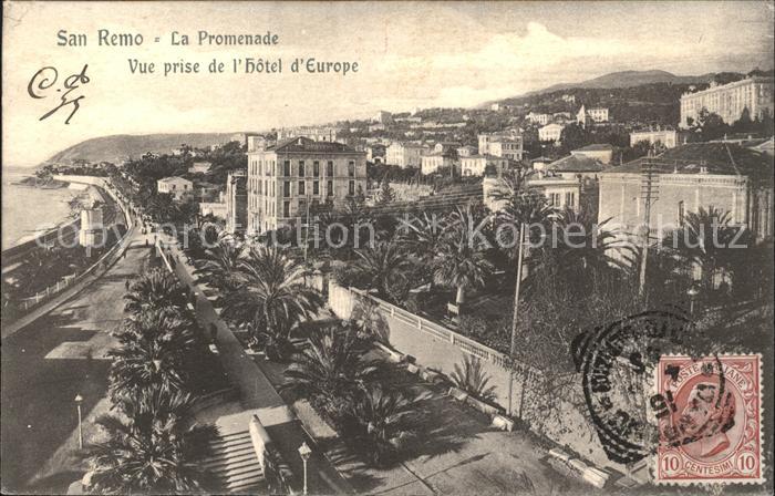 San Remo La Promenade vue prise de l Hotel d Europe Stempel auf AK