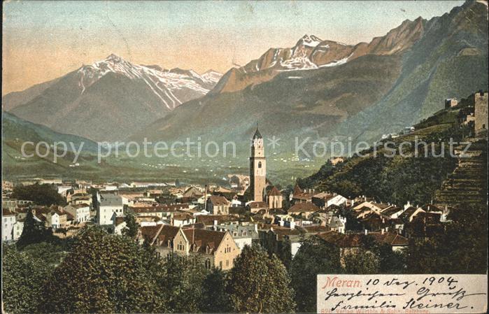 Merano Meran Gesamtansicht mit Alpenpanorama