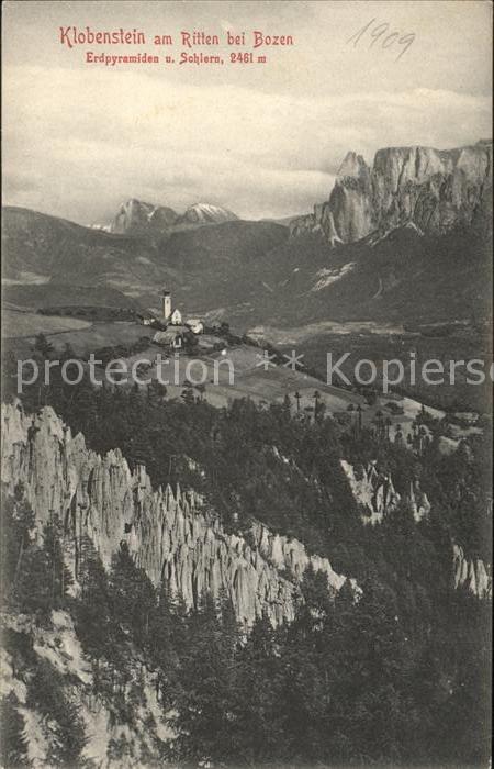Klobenstein Ritten Panorama Erdpyramiden und Schlern Dolomiten