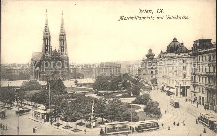 Wien Maximilianplatz mit Votivkirche Strassenbahn