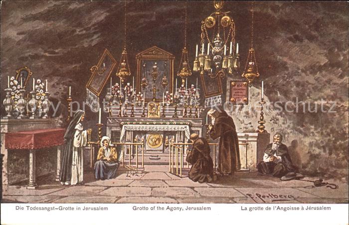 Jerusalem Yerushalayim Grotte de l'Angoisse Todesangst Grotte Kuenstlerkarte Ser