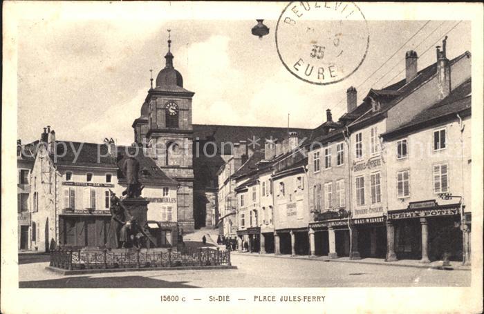 St Die Vosges Place Jules Ferry Monument Stempel auf AK