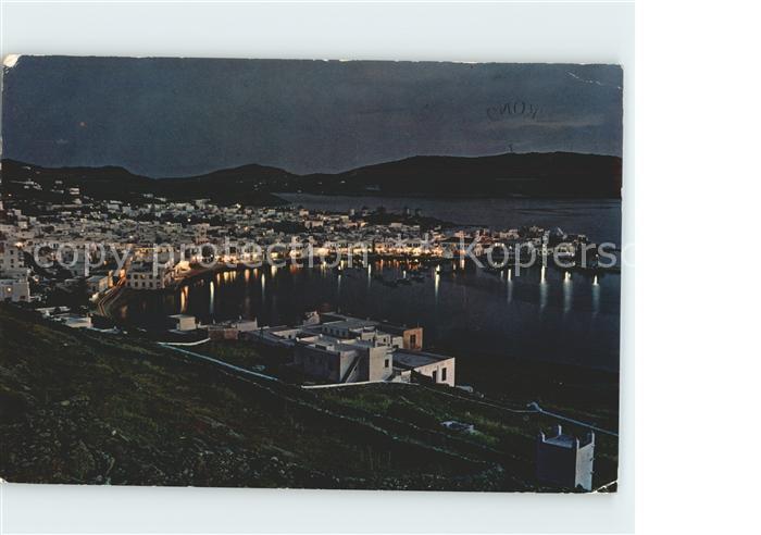 Myconos Panorama Hafen bei Nacht