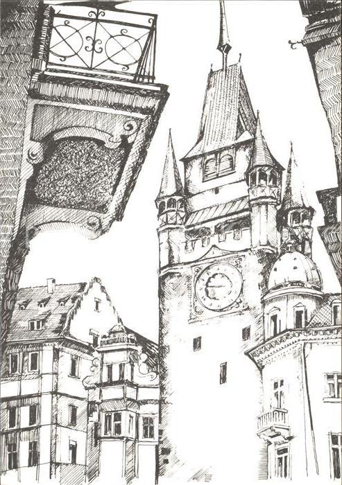 Freiburg Breisgau Martinstor Grafik von H. -P. Gimbel