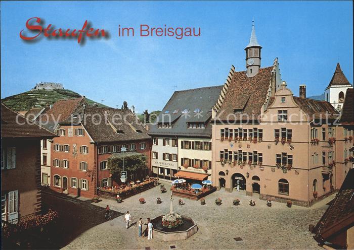 Staufen Breisgau Brunnen Strassenansicht Rathaus-Cafe