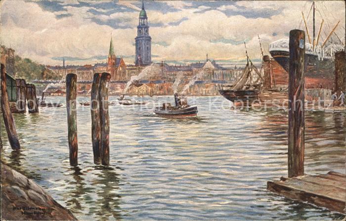 HAMBURG CITY Reiherstiegwerft Michaelisturm Kuenstlerkarte Max Ullmann