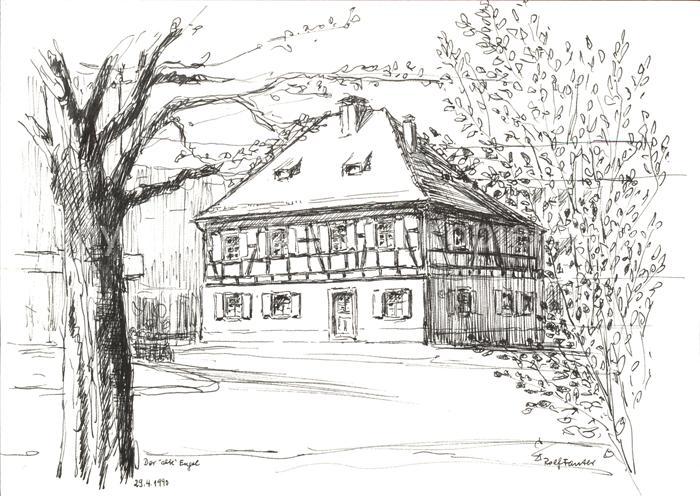 Gundelfingen Breisgau Gasthaus Der Alte Engel Zeichnung Rolf Fauter