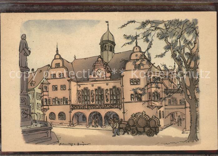 Freiburg Breisgau Rathaus Zeichnung H. v. Geyer