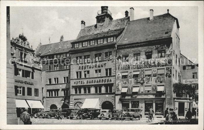 Konstanz Bodensee Obermarkt mit Haus zum hohen Hafen und Hotel Barbarossa