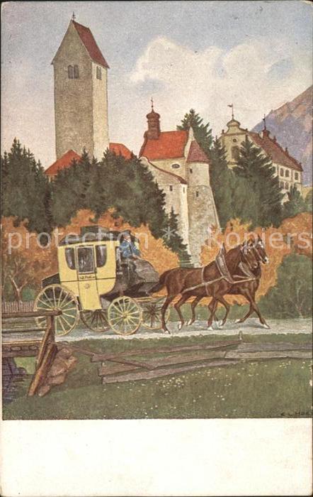 Fuerth Bayern Schloss Postkutsche Kuenstlerkarte