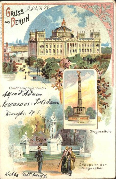 BERLIN  CITY Reichtagsgebaeude Siegessaeule Gruppe in der Siegesallee
