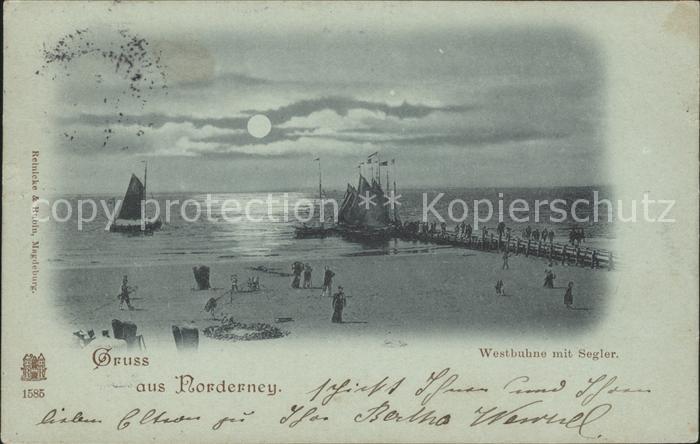 Norderney Nordseebad Westbuehne mit Segler