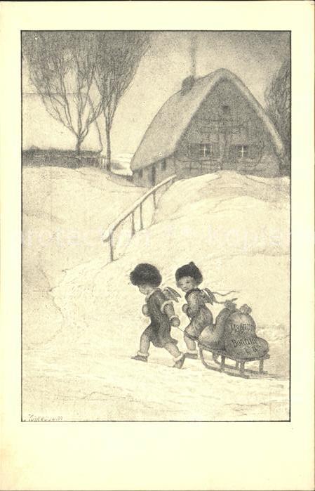 DuessELDORF  CITY Vaterlaendischer Hilfstag Kinder mit Schlitten im Winter