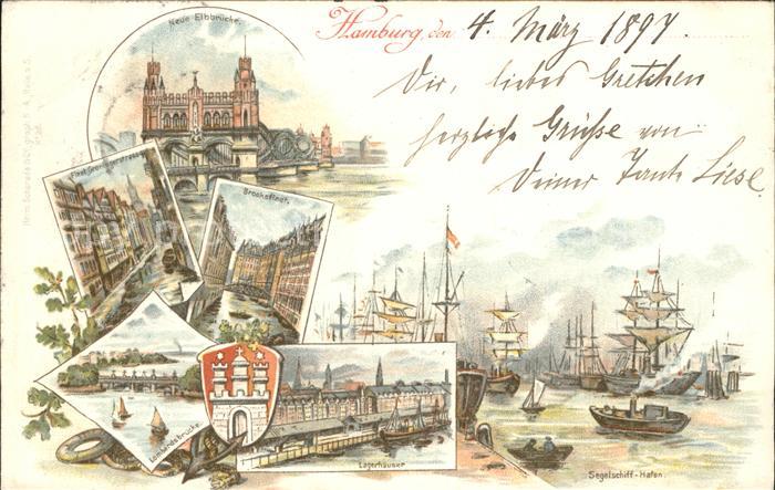 HAMBURG  CITY Neue Elbbruecke Lagerhaeuser Brooksfleet Lombardsbruecke Segelschi