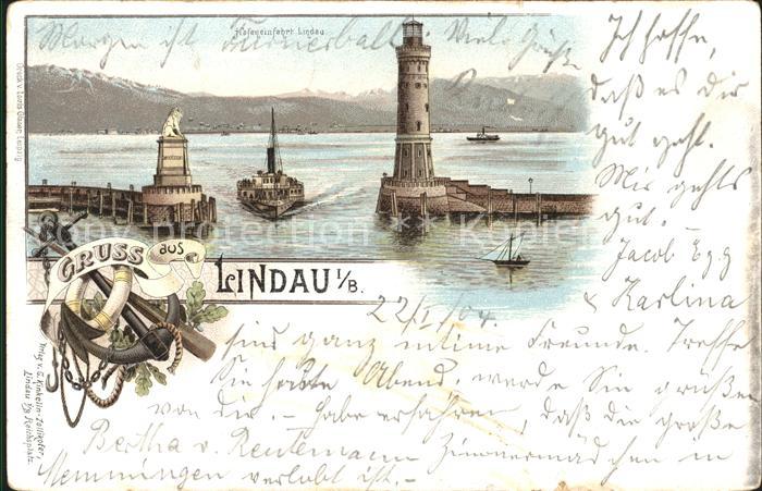 Lindau Bodensee Hafeneinfahrt Dampfschiff Leuchtturm