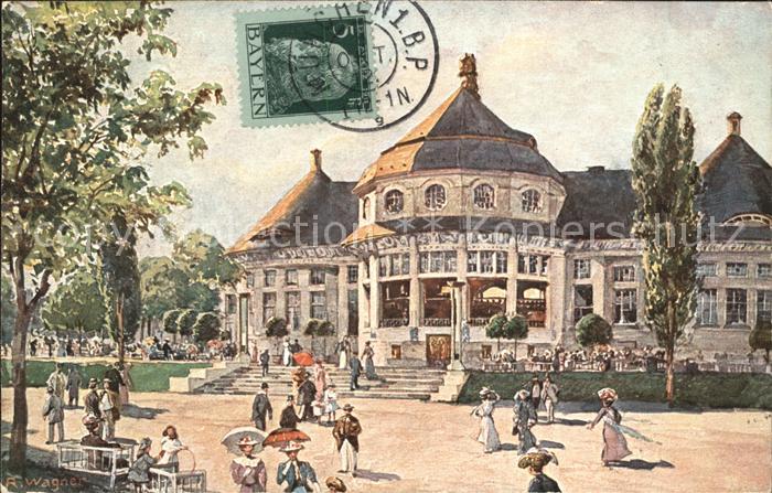 Muenchen Bayern Bayrische Gewerbeschau Hauptrestaurant Kuenstlerkarte R. Wagner