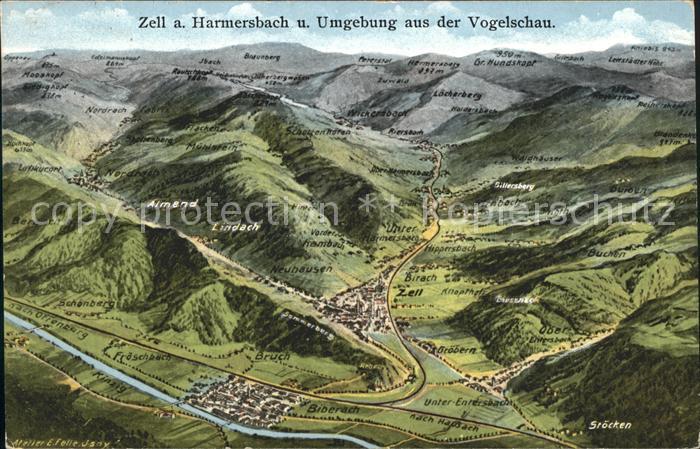 Zell Harmersbach Vogelschau Stoecken Lindach Almend