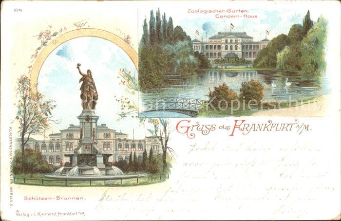 Frankfurt Main Zoologischer-Garten Konzert-Haus Schuetzen-Brunnen Litho