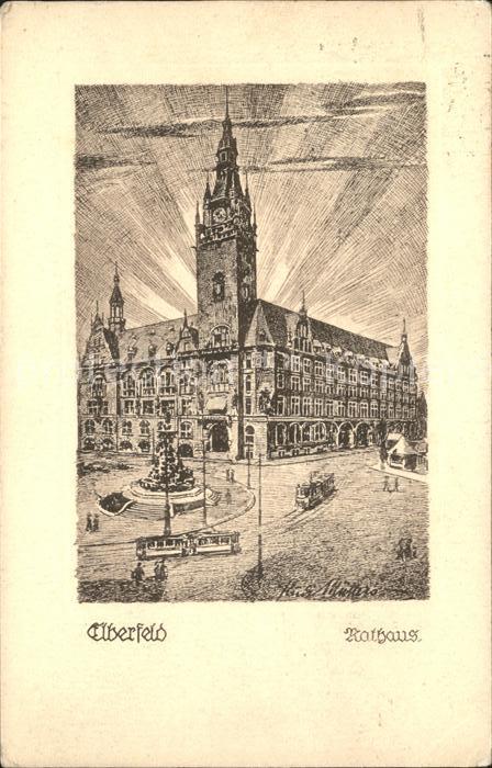 Elberfeld Wuppertal Rathaus Federzeichnung Rudi Muellers
