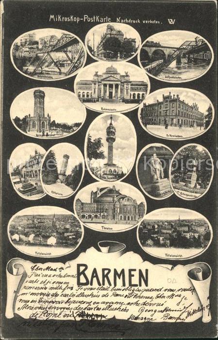 Barmen Wuppertal Mikroskop-Postkarte Ruhmeshalle Am Haspel Evangelischer Vereins