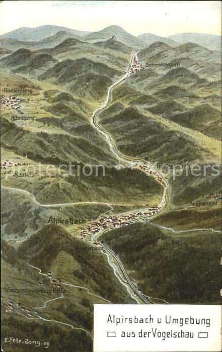 Alpirsbach Vogelschau Kuenstlerkarte E. Felle