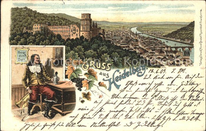 Heidelberg Neckar Trompeter Litho