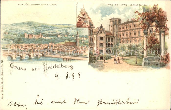 Heidelberg Neckar Schloss Schlosshof Litho