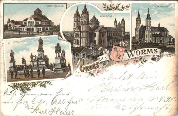 Worms Rhein Festspielhaus Lutherdenkmal Liebfrauenkirche Dom Litho
