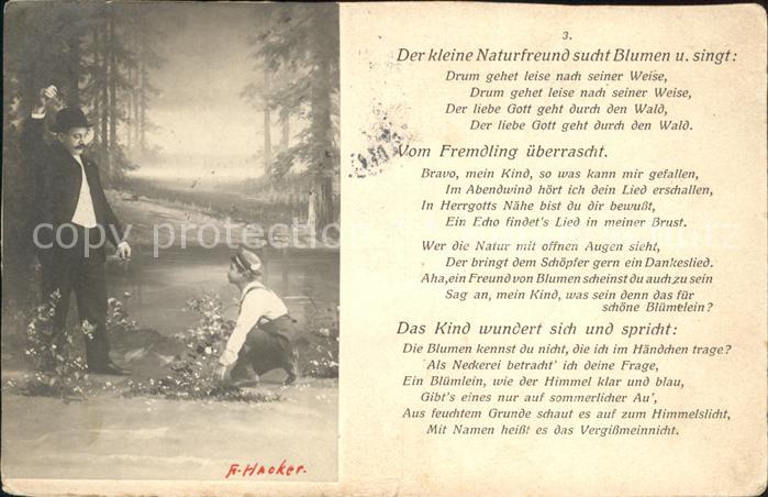 Gedicht auf AK Kind Naturfreund Blumen Fremdling