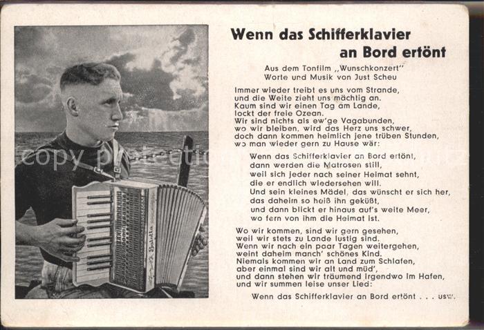 Liederkarte Wenn das Schifferklavier an Bord ertoent Akkordeon