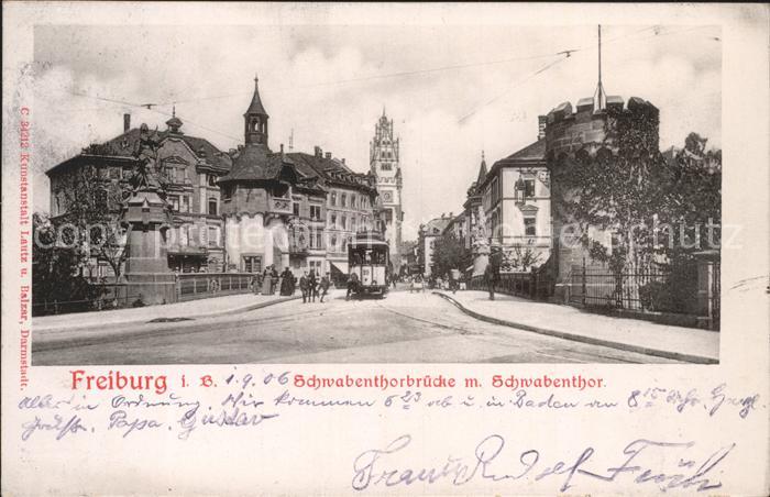 Strassenbahn Freiburg im Breisgau Schwabentorbruecke Schwabentor