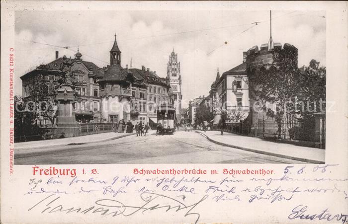Strassenbahn Freiburg im Breisgau Schwabentorbruecke Schwabentor Bahnpost