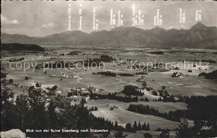 Pfronten Ostallgaeu Bayern Blick von Ruine Eisenberg nach Suedwesten Alpenpanora