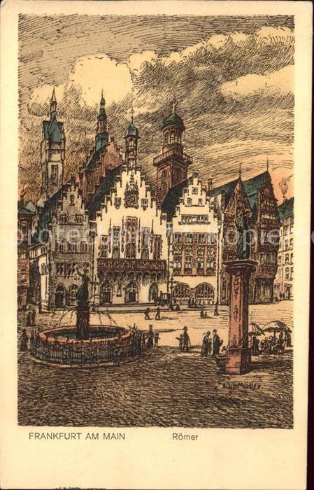 Frankfurt Main Roemer Gerechtigkeitsbrunnen Kuenstlerkarte