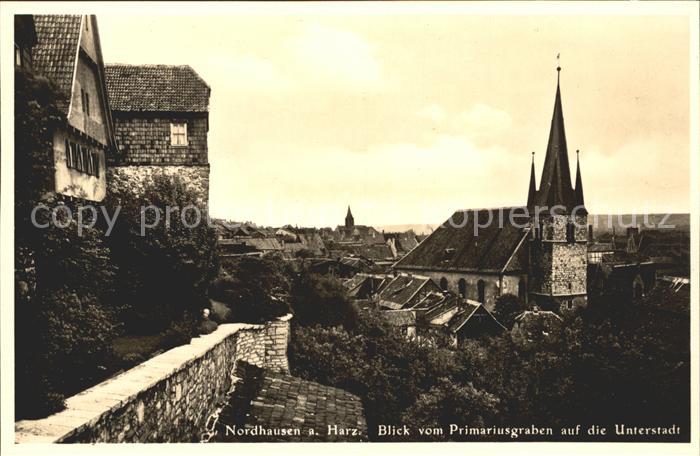 Nordhausen Thueringen Blick vom Primariusgraben auf die Unterstadt Kirche 1000ja