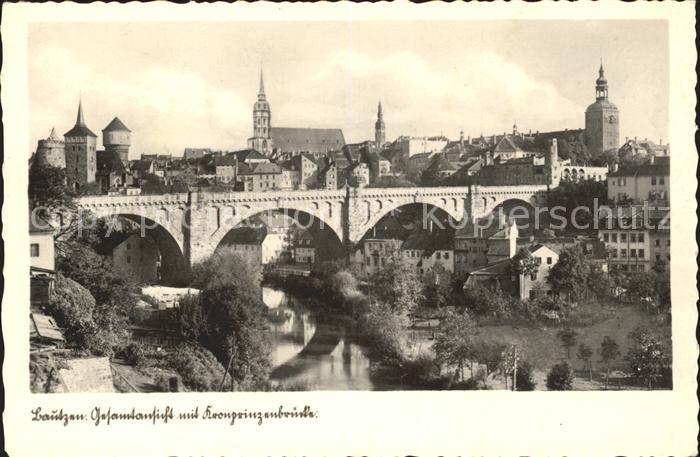 Bautzen Sachsen Gesamtansicht mit Kronprinzenbruecke