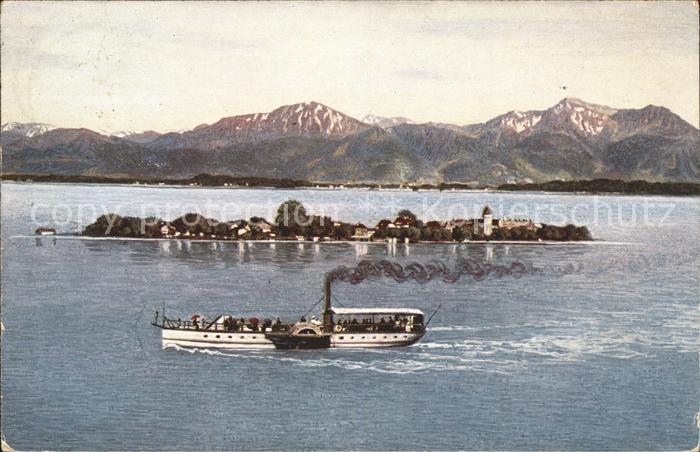 Fraueninsel Chiemsee Raddampfer Alpenpanorama